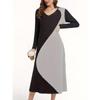 Весенне-осеннее женское платье Collision Splicing с V-образным вырезом и длинными рукавами Платье «Темперамент и элегантность»