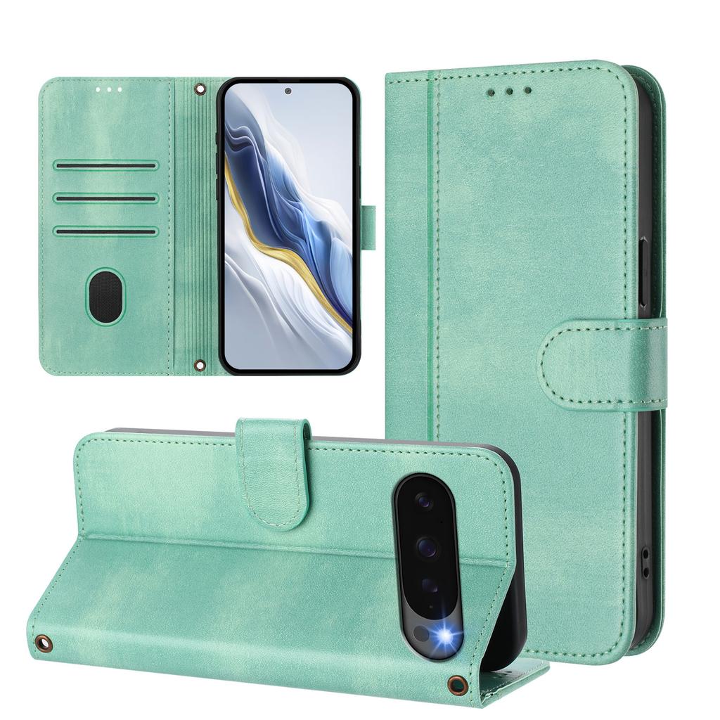 For Google Pixel 9 Cases Wallet Stand Retro Texture Leather Phone Cover with Lanyard