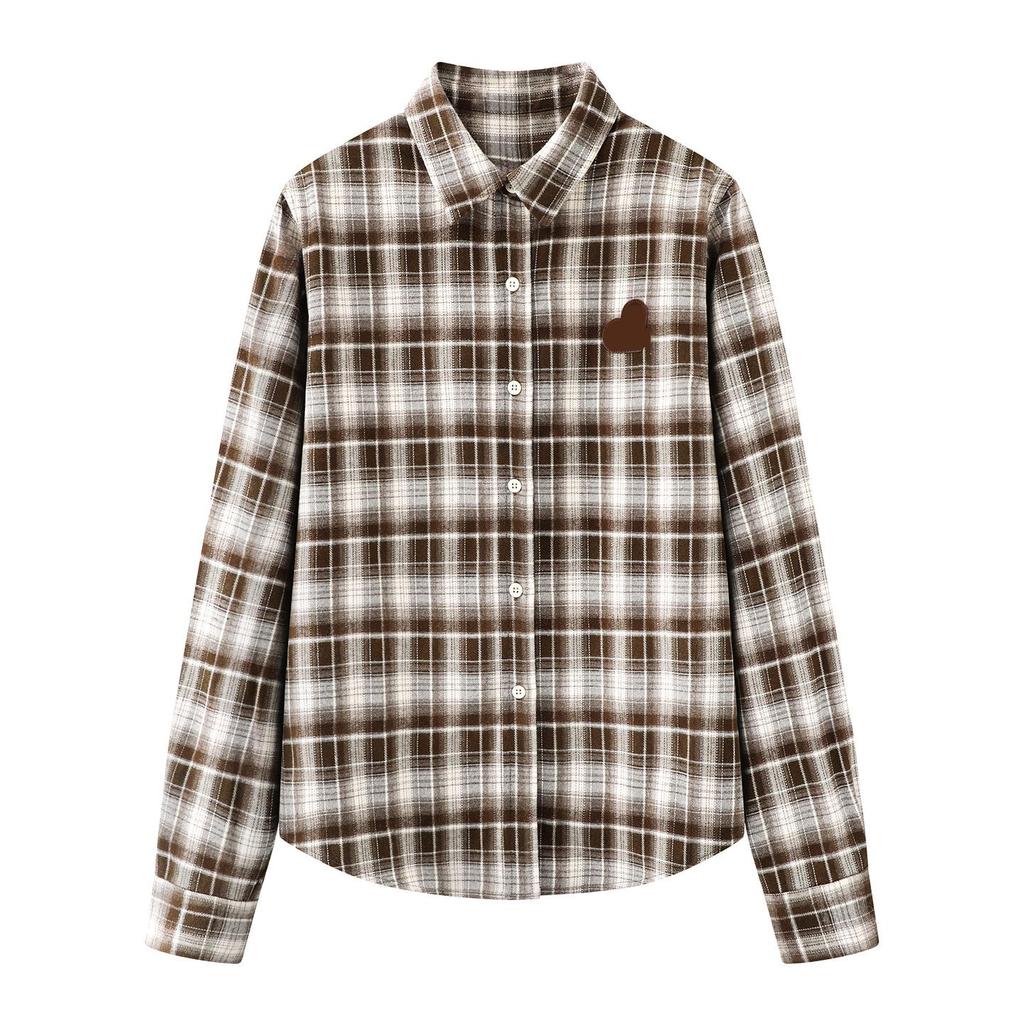 2025 Winter Women's Casual Retro Plaid Loose Brushed Texture Shirt Top