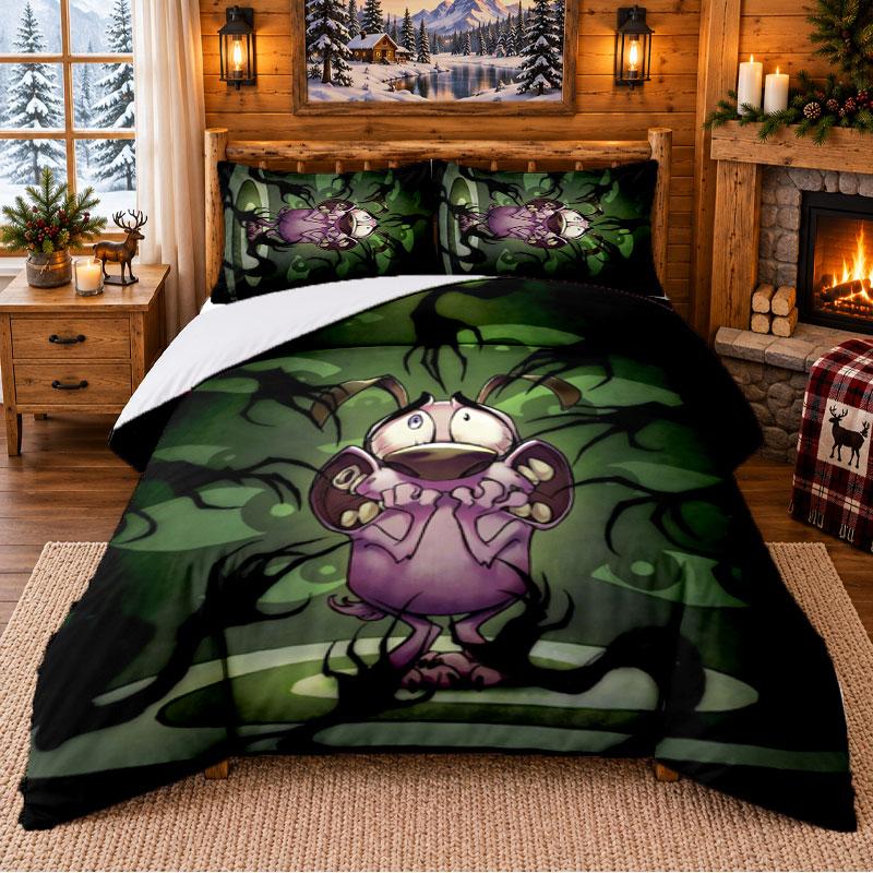 Courage the Cowardly Dog Pattern Bedding 3Pcs Set Bed Sheet And Pillowcases For Indoor Bedroom