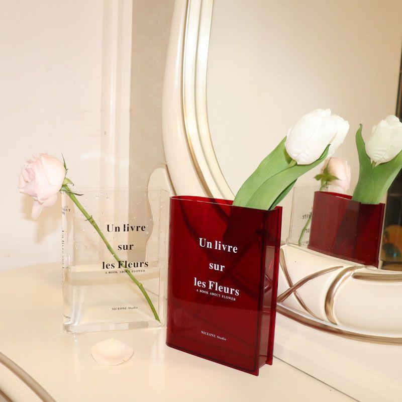 Custom Modern Transparent Acrylic Vase for Home Decoration Nordic Minimalist Style Floor Vase Stone Finish for Bookshelves/Desks