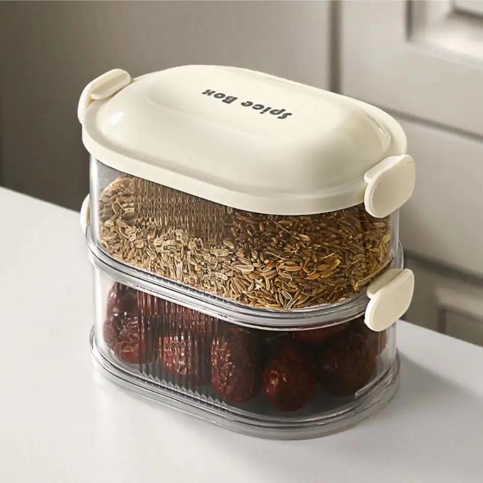 1/2/3/4 Layer Spice Vegetable Storage Box Refrigerator Crisper Camping Lunch Box Food Grade Grid Box Home Kitchen Peppercorn
