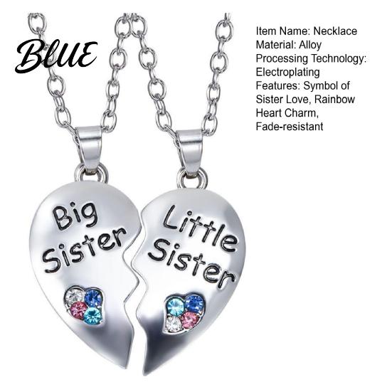 Sister Love Necklace 2Pcs/Set Big And Little Necklaces Rainbow Heart