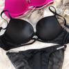 Sexy Women Underwear Set Cross Hollow Bra Fashion Rhinestones Cup Solid Color Push Up Brassiere Deep V Lingerie 2 Pieces Set