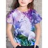 Summer Round Neck 3D Cartoon Horse Printed Top Fashionable Casual Short Sleeved Children's Girl T-shirts