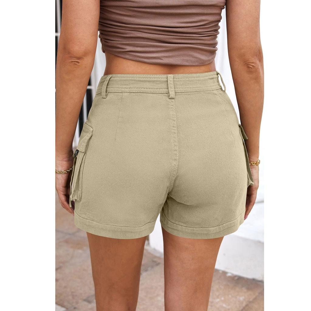 Женские модные шорты с высокой талией, эластичные, повседневные, из денима, рабочая одежда, с карманами