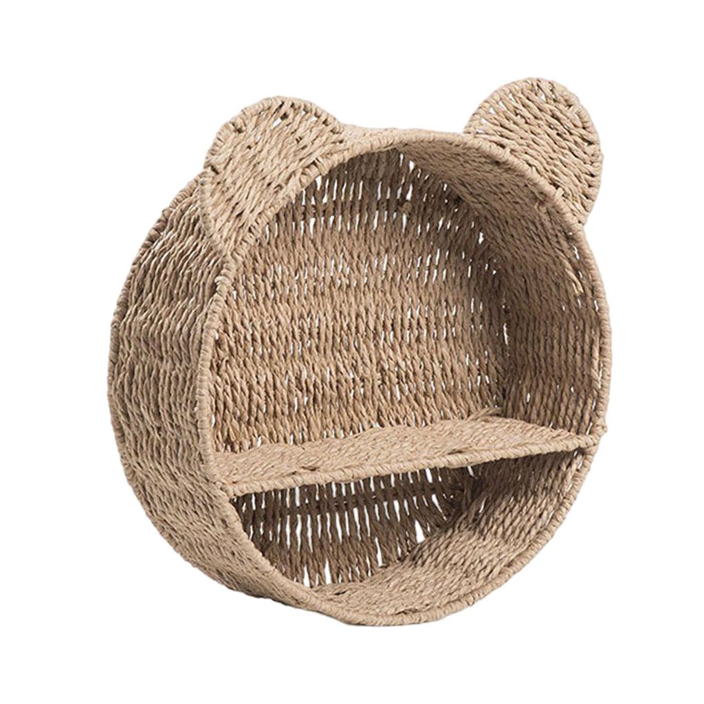Cartoon Bear Ear Floating Shelves Cute Round Shape Rattan Woven Wall Shelf Hanging Storage Basket Plant Rack Home Decors
