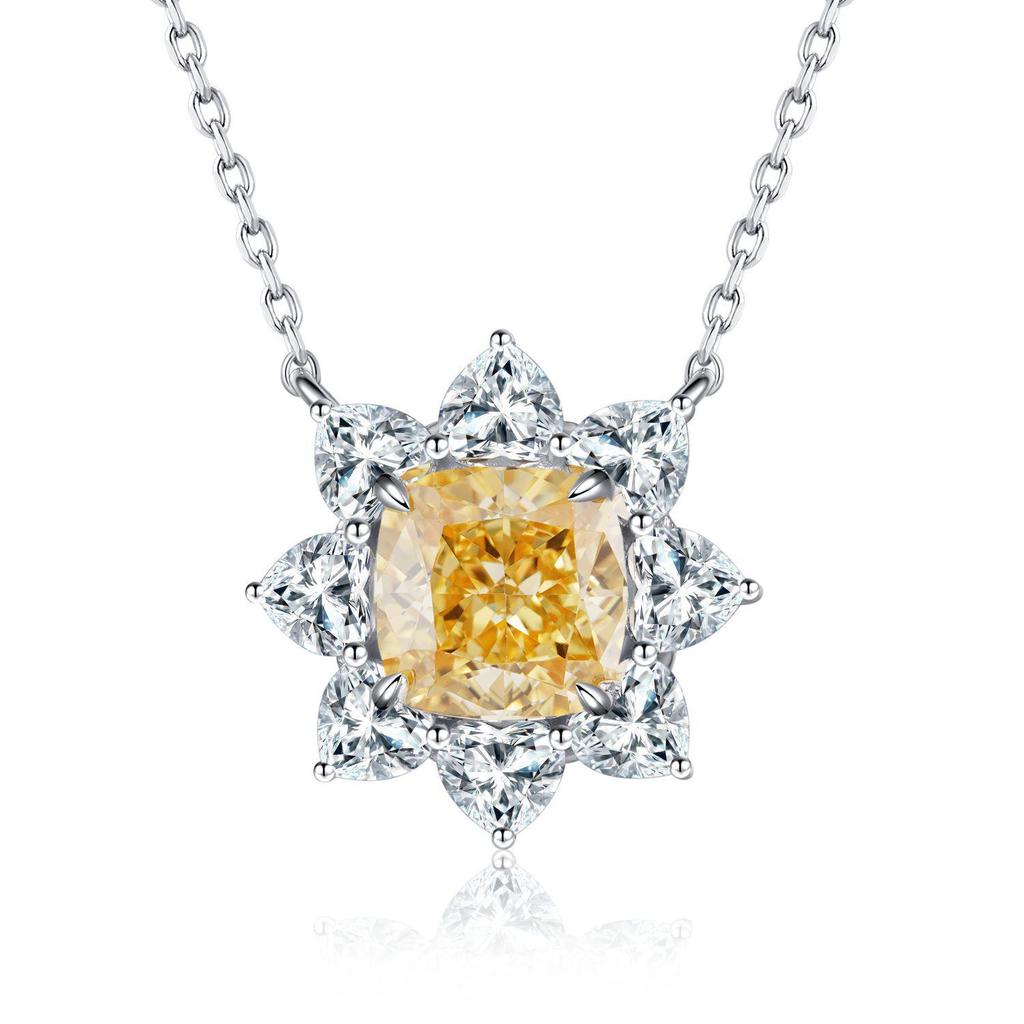 S925 Sterling Silver Sunflower Pendant Necklace with Luxury Pave Zircon for Women