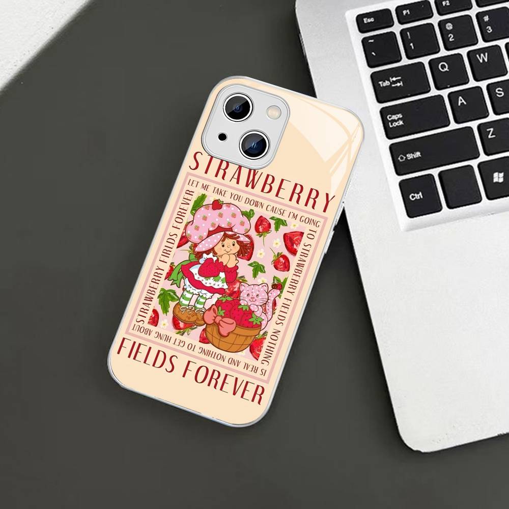 Закаленное стекло S-Клубничный торт Девушка для iPhone 14 13 12 11 Pro Mini XS MAX 14Plus X XS XR Чехол