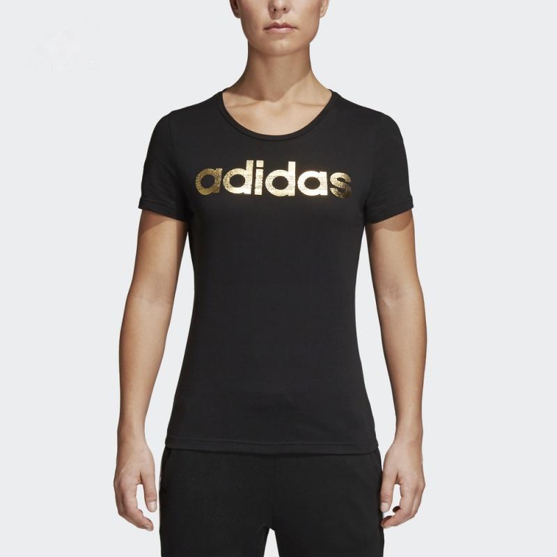 adidas Стиль жизни Повседневная серия Foil Linear Круглый вырез Удобная футболка с коротким рукавом Женская футболка Черная CV4566