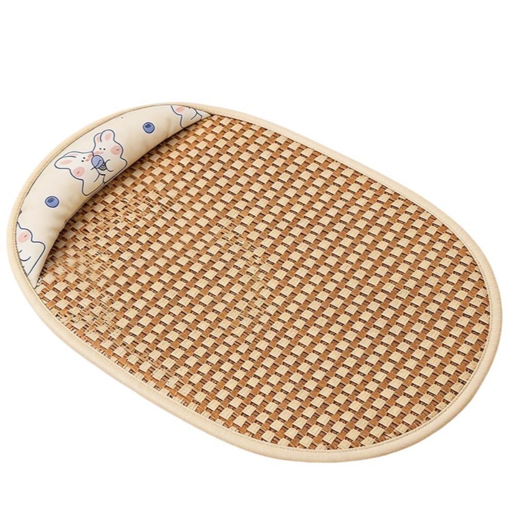 Breathable Pet Rattan Weaving Sleeping Mat with Pillow Portable Cat Bed Kennel Mat Travel