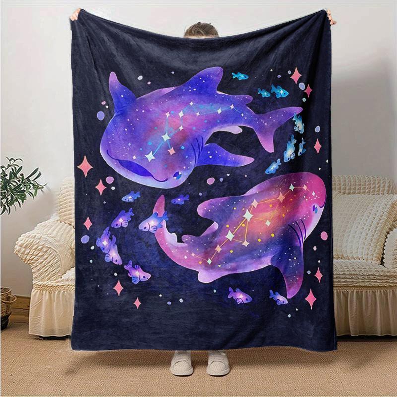 1pc Two Whale Sharks Blanket Soft Warms for Room Decor, Birthday Gift Idea for Family and