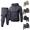 Men's Solid Color Hooded Sweatshirt And Sweatpants Suit Men's Casual Sports Multi Pocket Sweatshirt And Sweatpants Suit