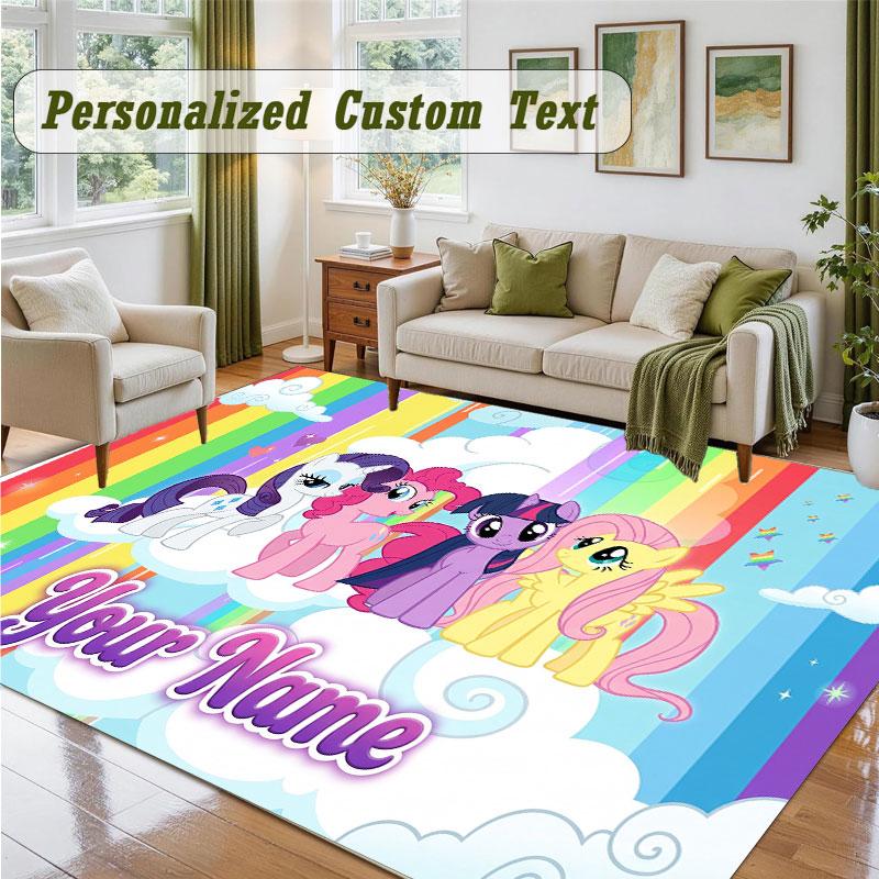 Crystal Velvet Square Rug Custom NameMy Little Pony Pattern Non Slip Home Floor Decor Rug