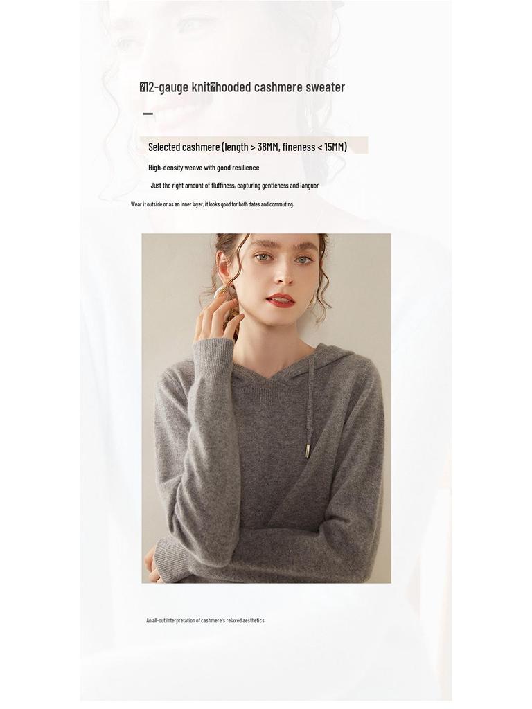 Women's Hooded Cashmere Sweater: Warm, Windproof, Long-Sleeved Pullover with Solid Color for Autumn and Winter.
