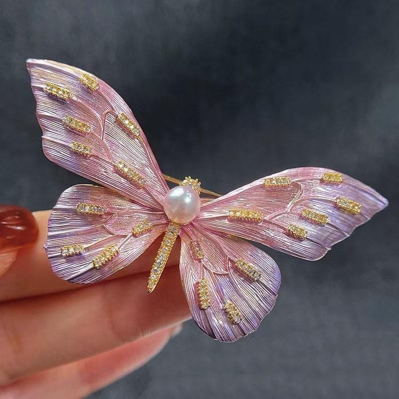 Enamel Butterfly Brooch, Feminine Charm, Pearl Insect Brooch, Design Sense, Niche Brooch
