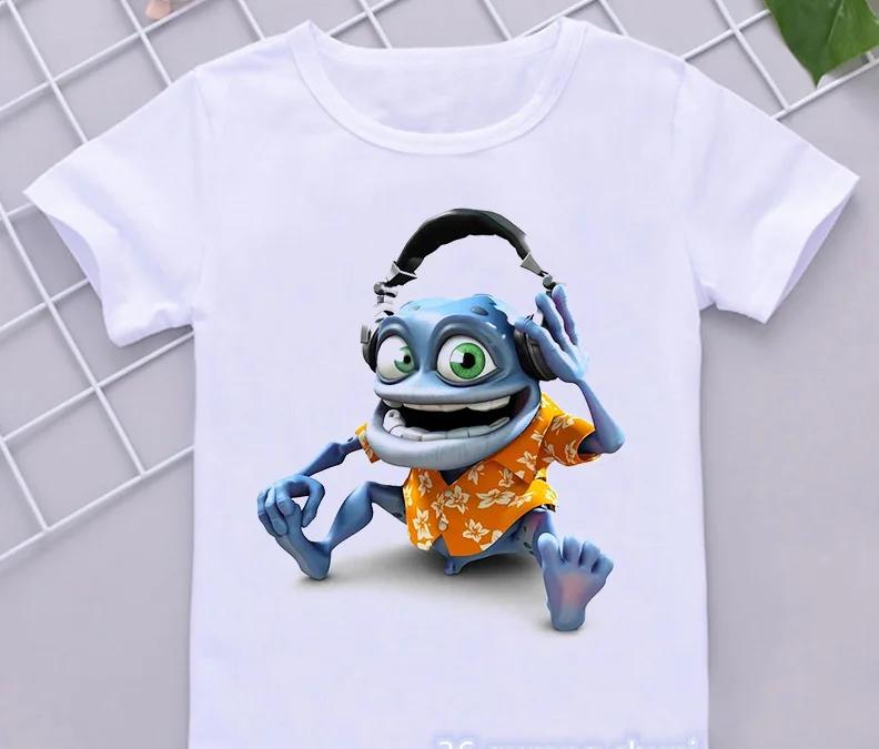 Смешные Футболки для Мальчиков Новые Crazy Frog Аниме Мультяшный Принт Детские Футболки Хип-Хоп Одежда Белая Футболка с Коротким Рукавом Топы