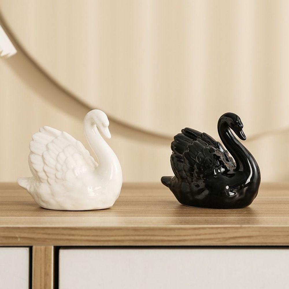 Unique White Swan Statue Easy To Use Swan Couple Figurine Modern Black Swan Ornaments Home Decor