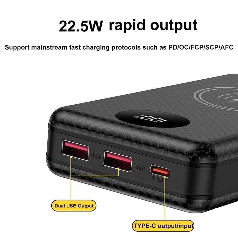 37.5W Fast Charging Battery Box 22.5W Wired +15W Wireless 20000mAh 6x18650 External Power Bank Case Battery Charge Storage Box
