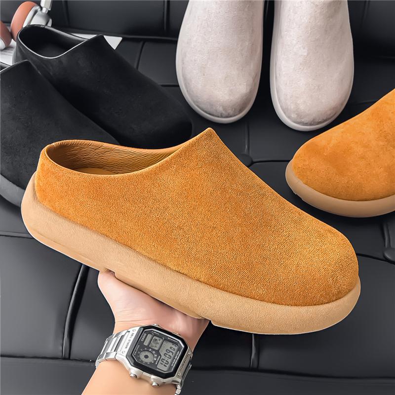 Men's Buck Ken Slip-On Half Slippers Big Head Mules Rubber Bottom Adult Commute Clogs Easy Wear Comfortable Lazy Shoes