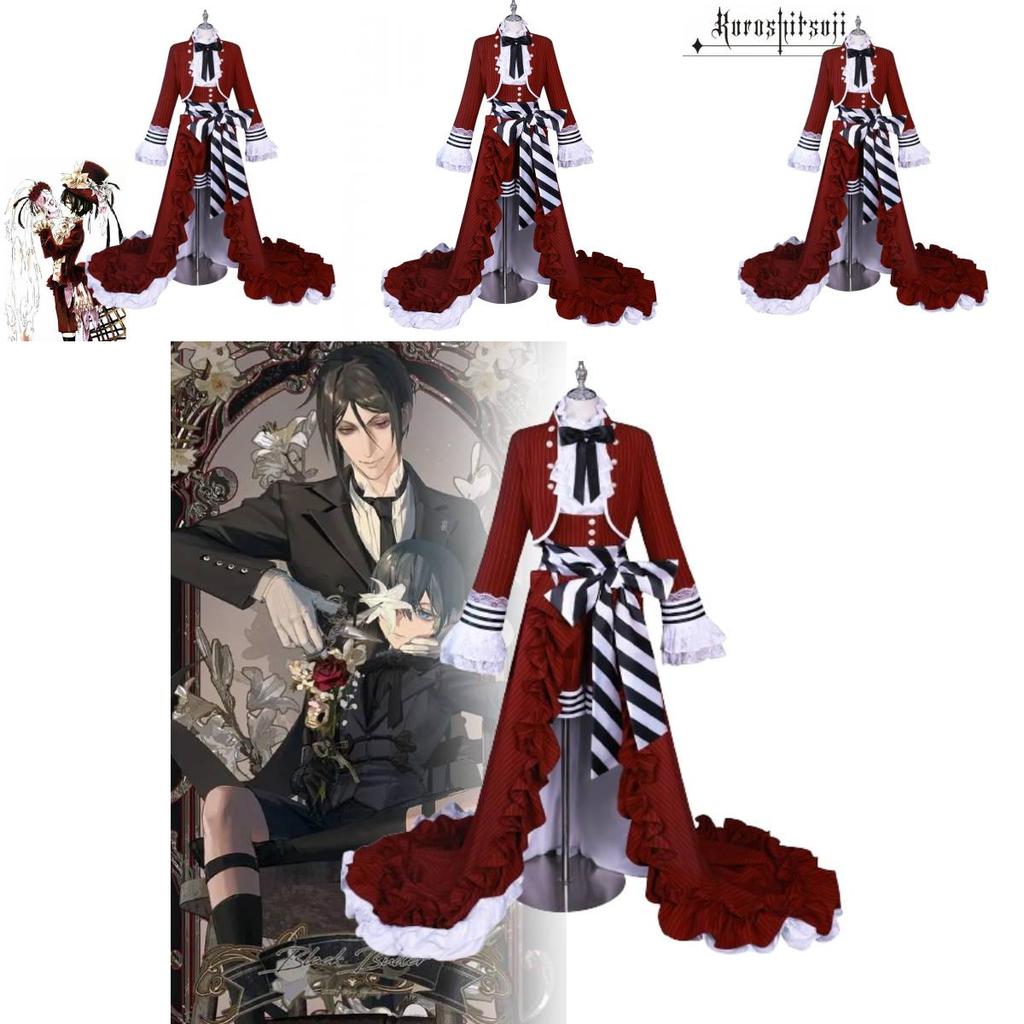 Authentic Black Butler Ciel Red Tea Cup Cosplay Attire For Anime Fans Polyester Fabric