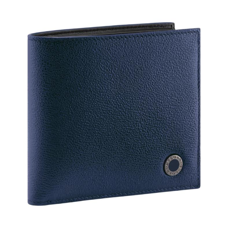 Bvlgari Enamel Inlay Calfskin Bi-Fold Wallet Men Wallets Blue 294156