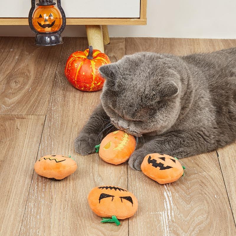 Large Pumpkin Ghost Face Shape Halloween Cat Toy with Bite Resistant Teeth Grinding New Cat Toy