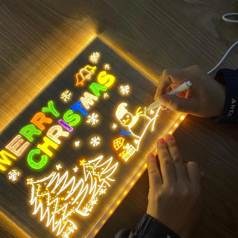 LED Note Board Glowing Acrylic Letter Dry-Erase Board with Bracket Reusable Multifunctional Glow Memo Message Board