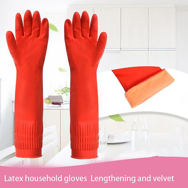 Waterproof Warm Household Dishwashing Dust Glove Long Rubber Gloves Kitchen Tool