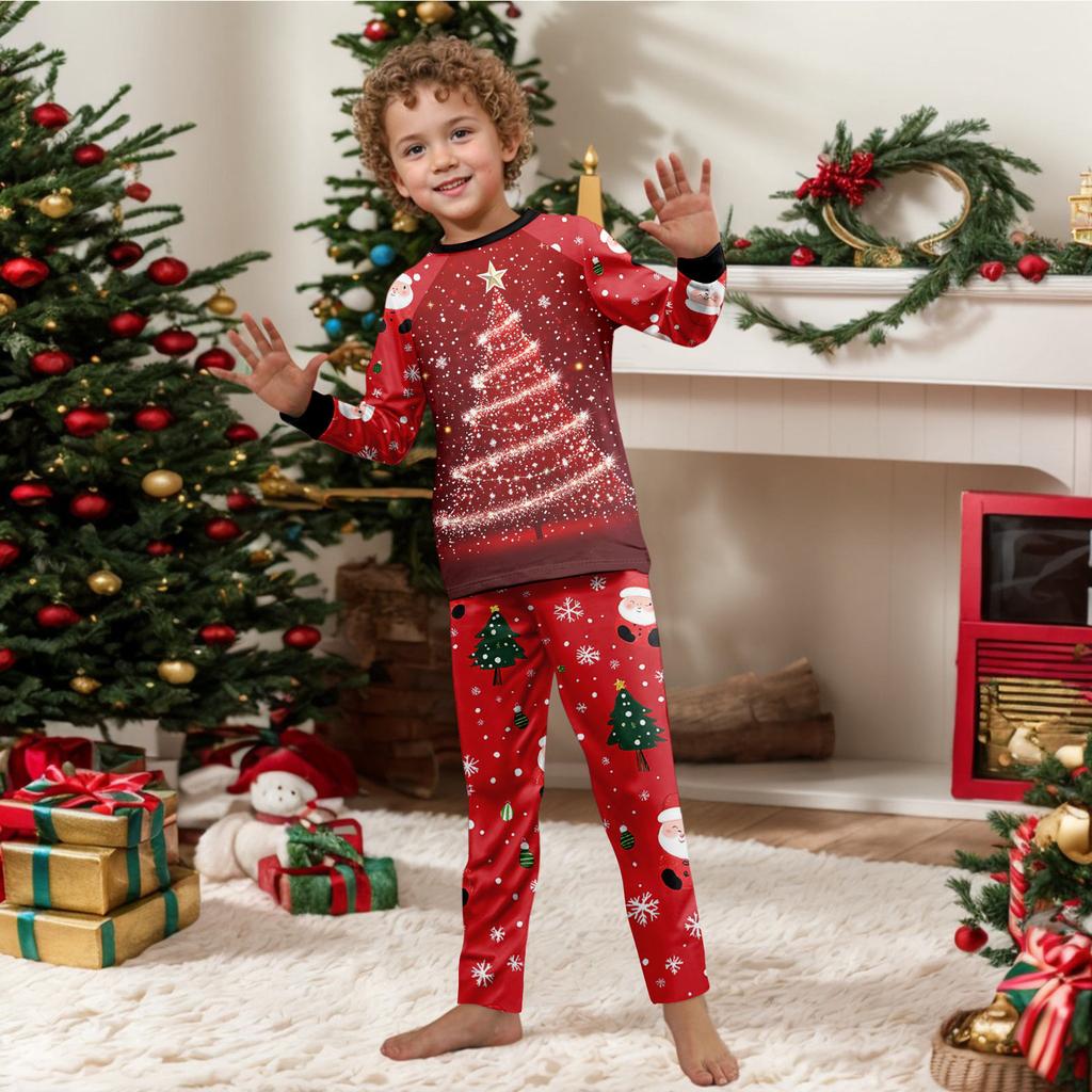 Print Cute Family Set Pajamas, Home Clothes, Family Set Long Sleeve Top Pants Set