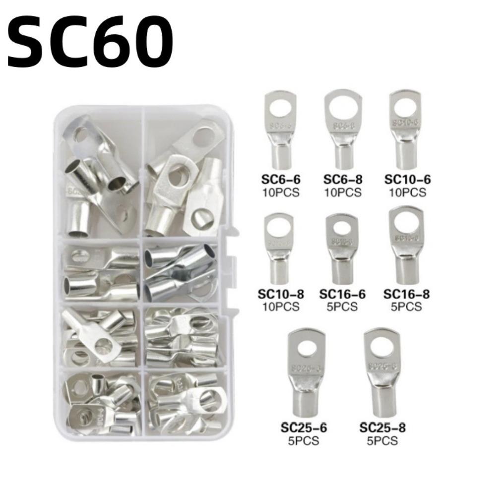 60CPS SC6-25 Copper Ring Terminal Cold Pressing Wire Lug Connector Ring  Assortment Car Auto