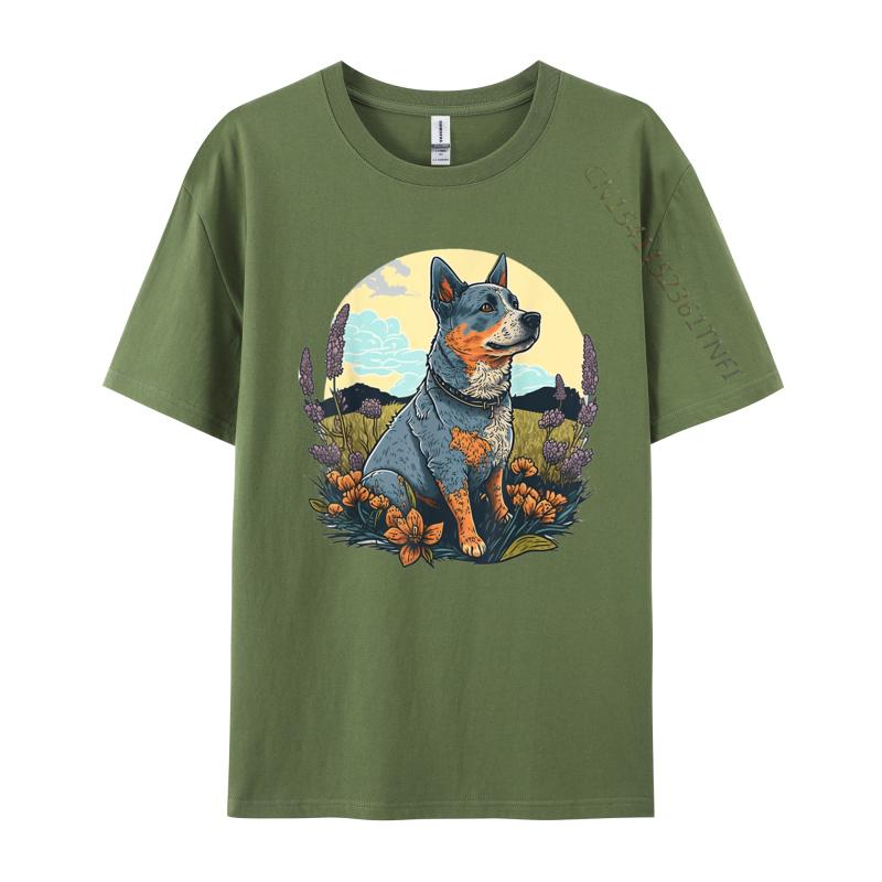 Cute Blue Heeler Dog Tshirt Kawaii Goth Printed On T Shirts Shirt For Men New Coming Cotton Slim Fit Tshirts