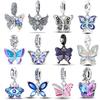 S925 Sterling Silver Ice Blue Butterfly Pendant Fit Charms Silver S925 Original Bracelet for Jewelry Making