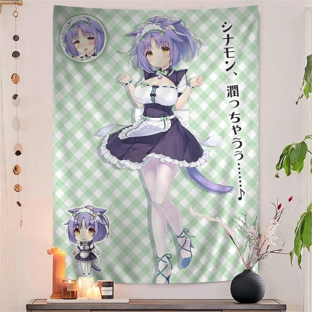 VIKAMA Cat Girl Tapestry Removable Wall Decal for Cat Girl Anime Perfect for Dorms and Bedrooms Ideal Gift for Anime Fans