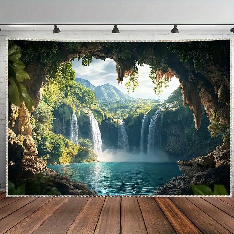 [Hang a banner] 1 pack. Tropical forest and waterfall background decorative backdrop for photography props
