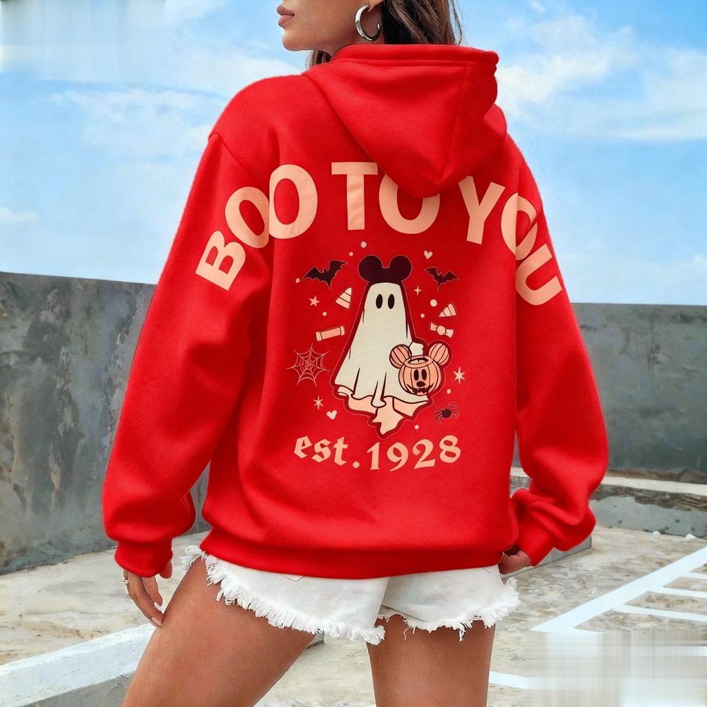Хэллоуин Микки Бу Для Тебя Винтажный Мультяшный Принт Толстовка Женская Мужская Повседневный Пуловер Худи Осень Уличная Одежда Дисней Унисекс