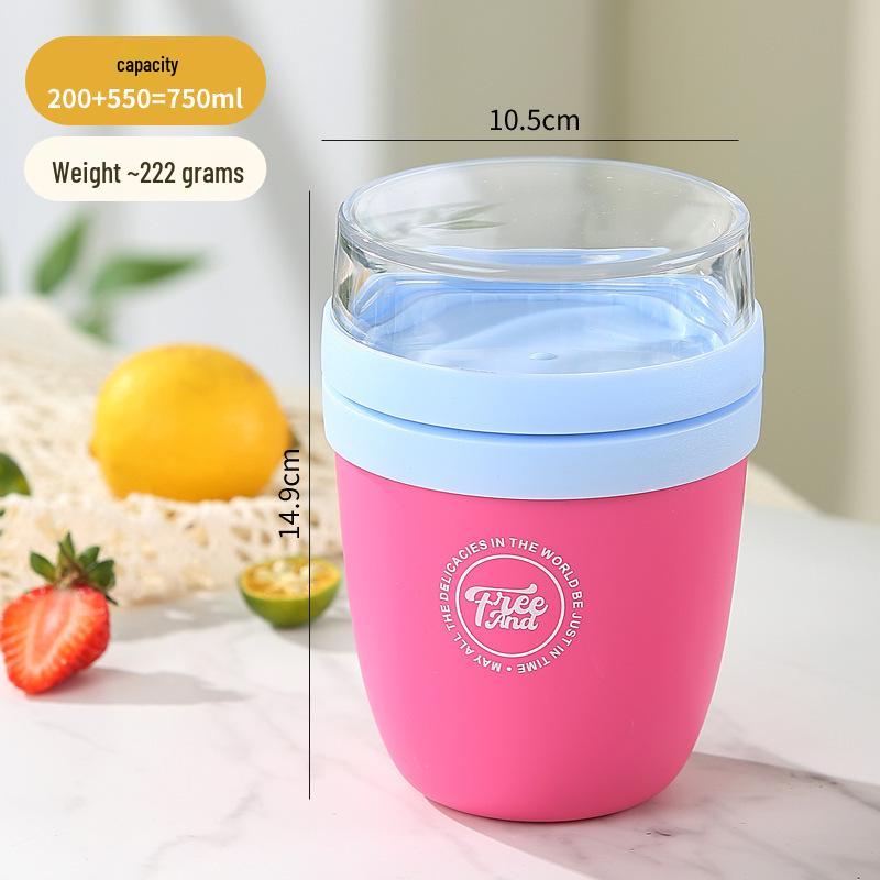 Portable Breakfast Cup with Lid - Oatmeal, Milk, Yogurt & Fruit Salad for Girls on the Go