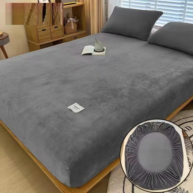 Простыня из молочного бархата, мягкая, теплая, наматрасник, эластичная, пушистая, осенне-зимняя, пара, роскошная, двуспальная кровать, постельное белье для дома