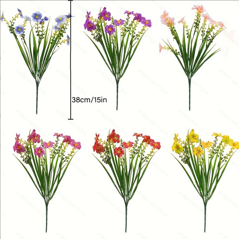 6 Bundles Artificial Flowers,Faux Plants for Spring Summer Decoration, UV Resistant Colorful Violets Eucalyptus for Outside Home