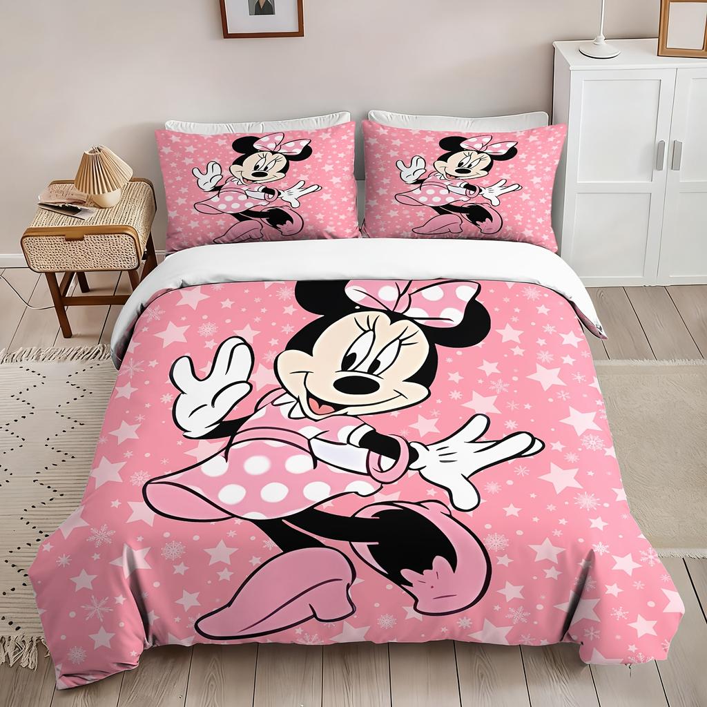 Minnie Mickey Bedding Set Duvet Cover Movie Character Bed Set Soft Microfiber Cover for Kids Teens Home