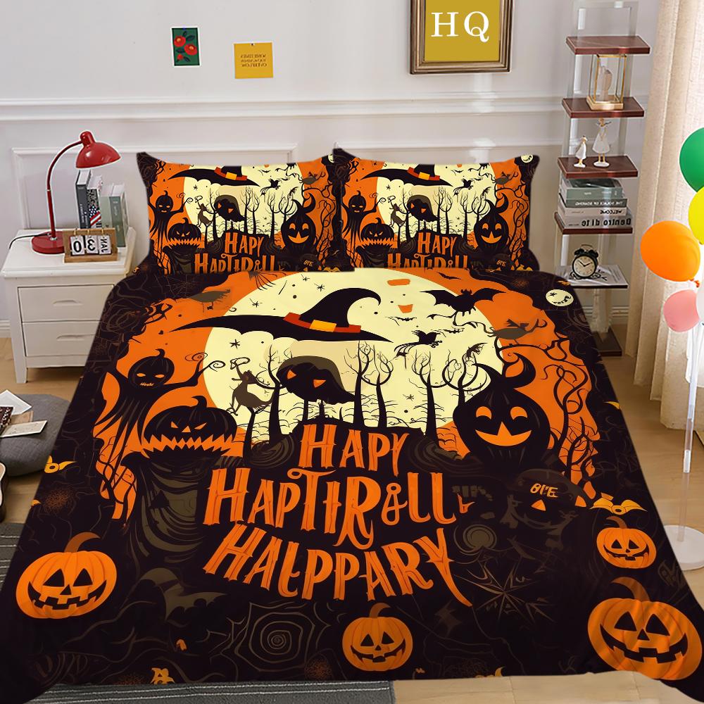 3D Halloween Home Bedding Set Terrorist Atmosphere Decoration Quilt Cover Pillowcase Set AU/DE/EU/US Full Size Soft Bedroom Decoration