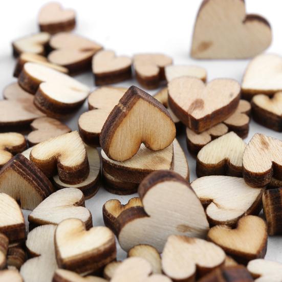 100Pcs Heart Shape Wooden Buttons Rustic Sewing Wedding Table Scatter Decor