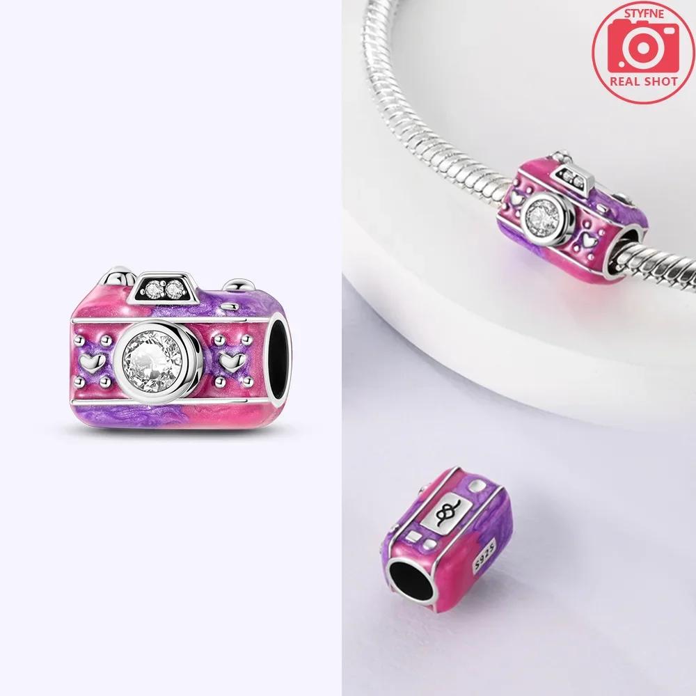 Charms Pink Beads Smart Watch Bike Car Travel Dangle Original Copper Bead Fit Bangle Bracelet Diy Jewelry Woman Fine Gift