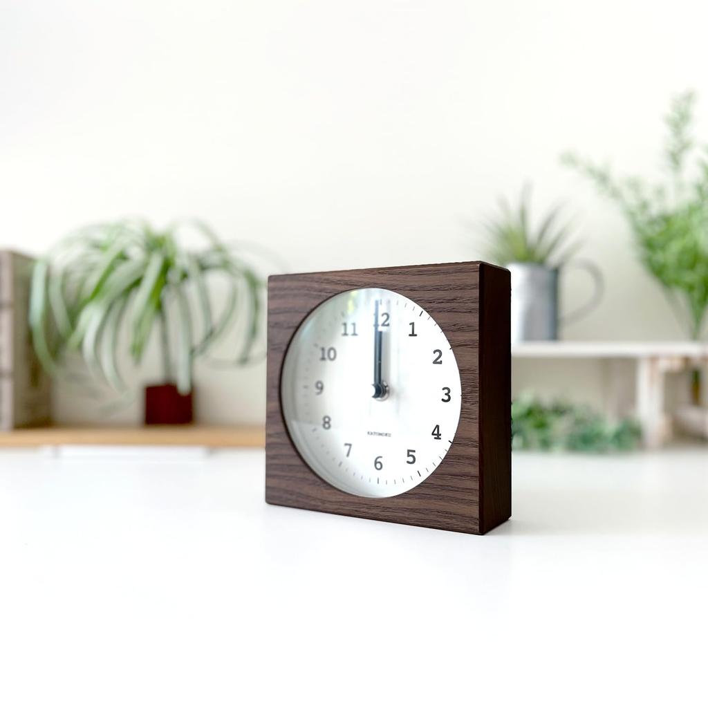 KATOMOKU Dual Use Clock 4, Brown, km-95BRRC, Radio-Controlled Clock, Wall or Tabletop Use, Continuous Second Hand, 14cm