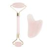 Natural Double Head Rose Quartz Jade Stone Roller & Scrapping Plate Face Massage Tool Kit