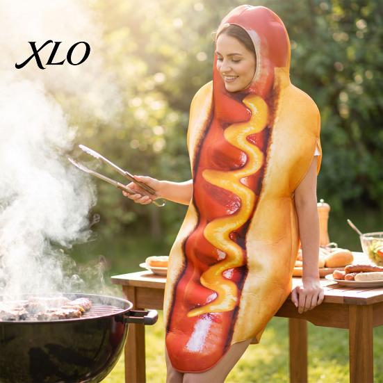 French Fries Cosplay Costume Adults Fast Food Costume, Unisex Hot Dog Hamburger Dress Up Outfit for Halloween Holiday Party