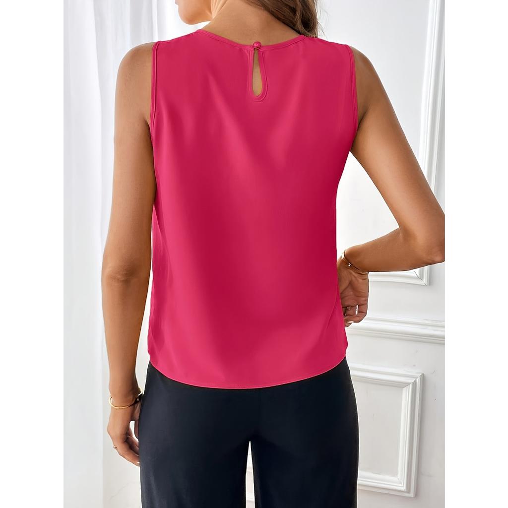 Элегантный женский однотонный топ с круглым вырезом, 100% полиэстер, неэластичная ткань, модный топ на все сезоны