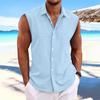 Hawaiian Men's Cotton Linen Sleeveless Beach Shirt