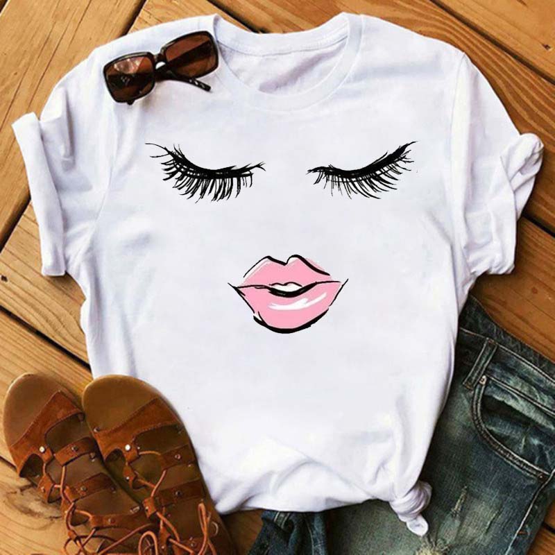Maycaur модные графические женские топы с принтом ресниц Kawaii Lashes женская футболка футболка забавный макияж эстетическая рубашка Camisas Mujer