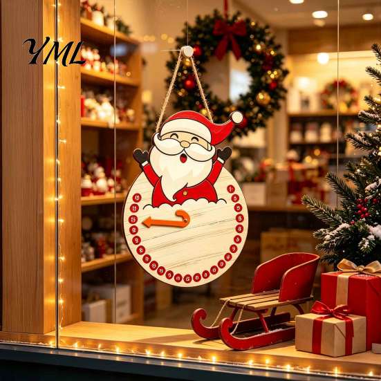 Festive Wall Hanging Decor Christmas Countdown Calendar, Reusable Days Until Door Sign, Vintage Round Wreath Hanger for Holiday Wooden Advent Calendar